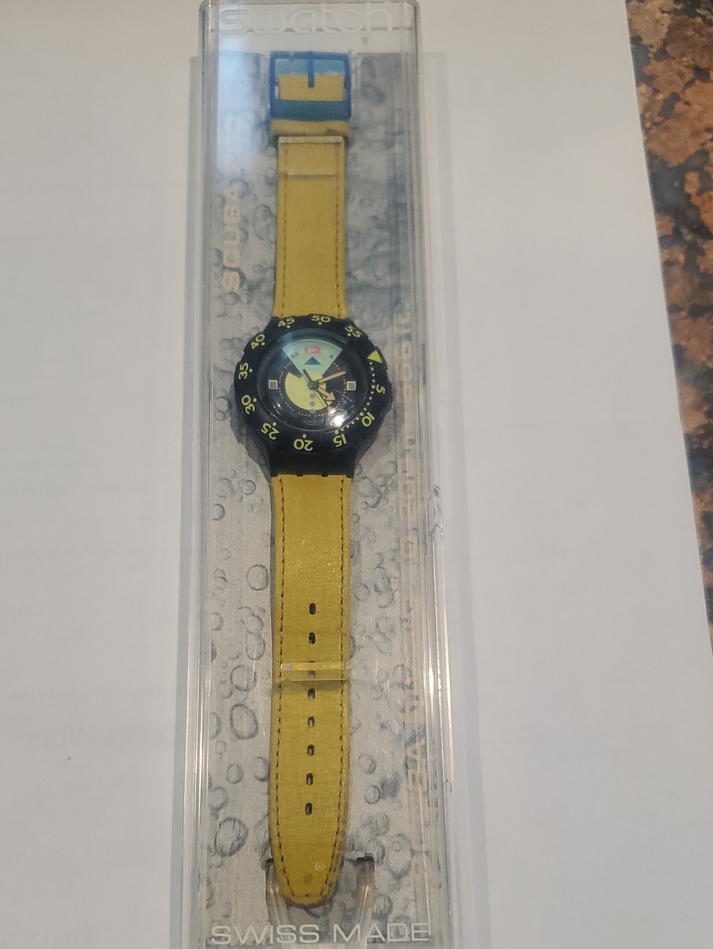 SWATCH SCUBA 200 VINTAGE YELLOW DIVINE SDN102 LEATHER BAND